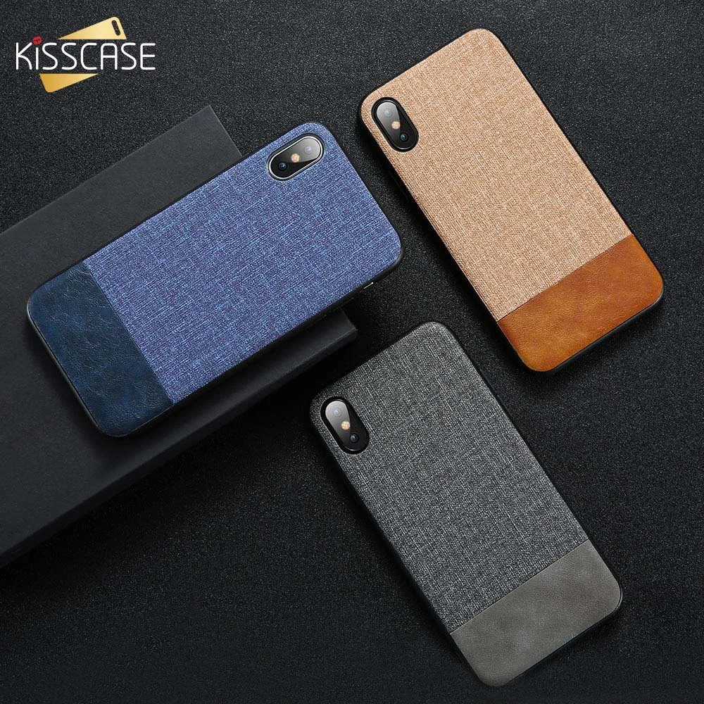 

KISSCASE Cloth Phone Case For iPhone X 7 6 XR 8 6S Plus PU Leather Cases For iPhone X XS Max Soft Edge Back Cover Fundas Capas