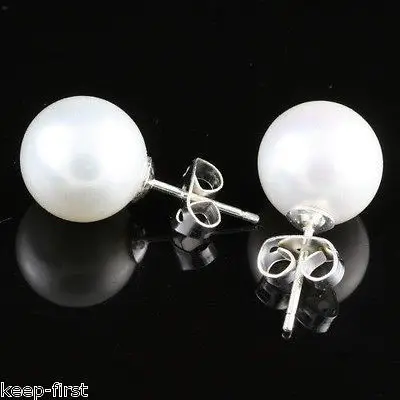 

hot sell new - Free shipping new 12mm Sterling Silver Saltwater White Shell Pearl Stud Earrings AAA