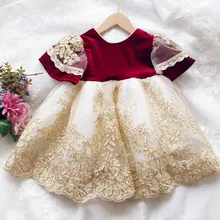 Г. Осеннее платье для маленьких девочек в испанском стиле; красное, Золотое кружевное платье принцессы на день рождения для девочек; детские рождественские платья высокого качества