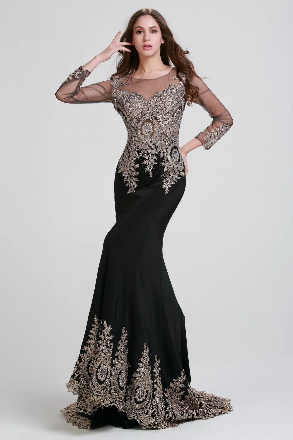 FM Floor Length Sexy Backless Evening Dresses 2015 Hot Sale Gold Lace ...