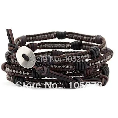 

New Arriver Chirstmas Jewellery ! Lovely Gunmetal Nugget Wrap Bracelet On Knotted Two Tone Leather 32'-34inch New Free Shipping