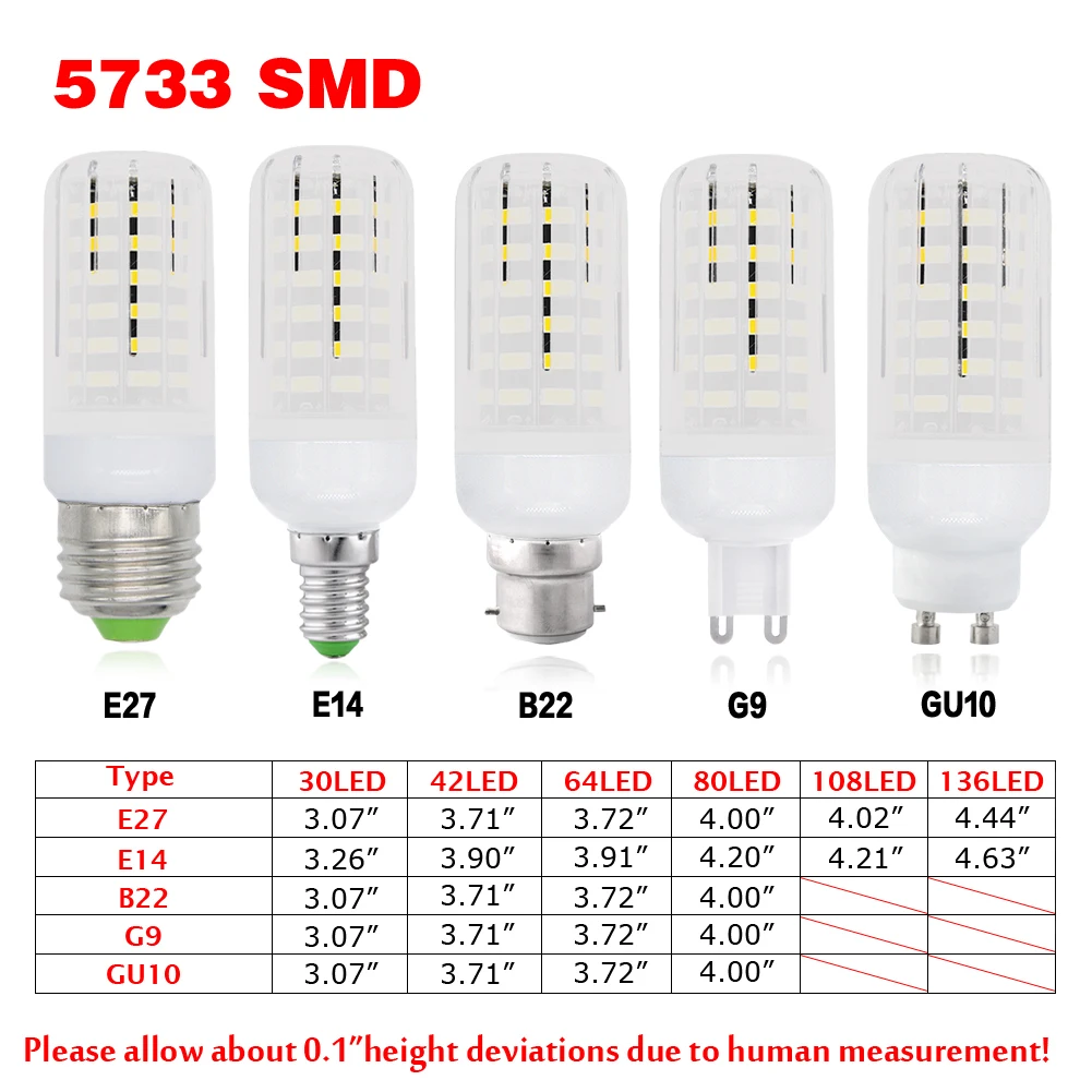 E14 E27 B22 G9 GU10 30 42 64 80 108 136 светодиоды 5733SMD 7-25W 110V 220V кукурузы светильник лампа яркая лампа для дома офисный Декор