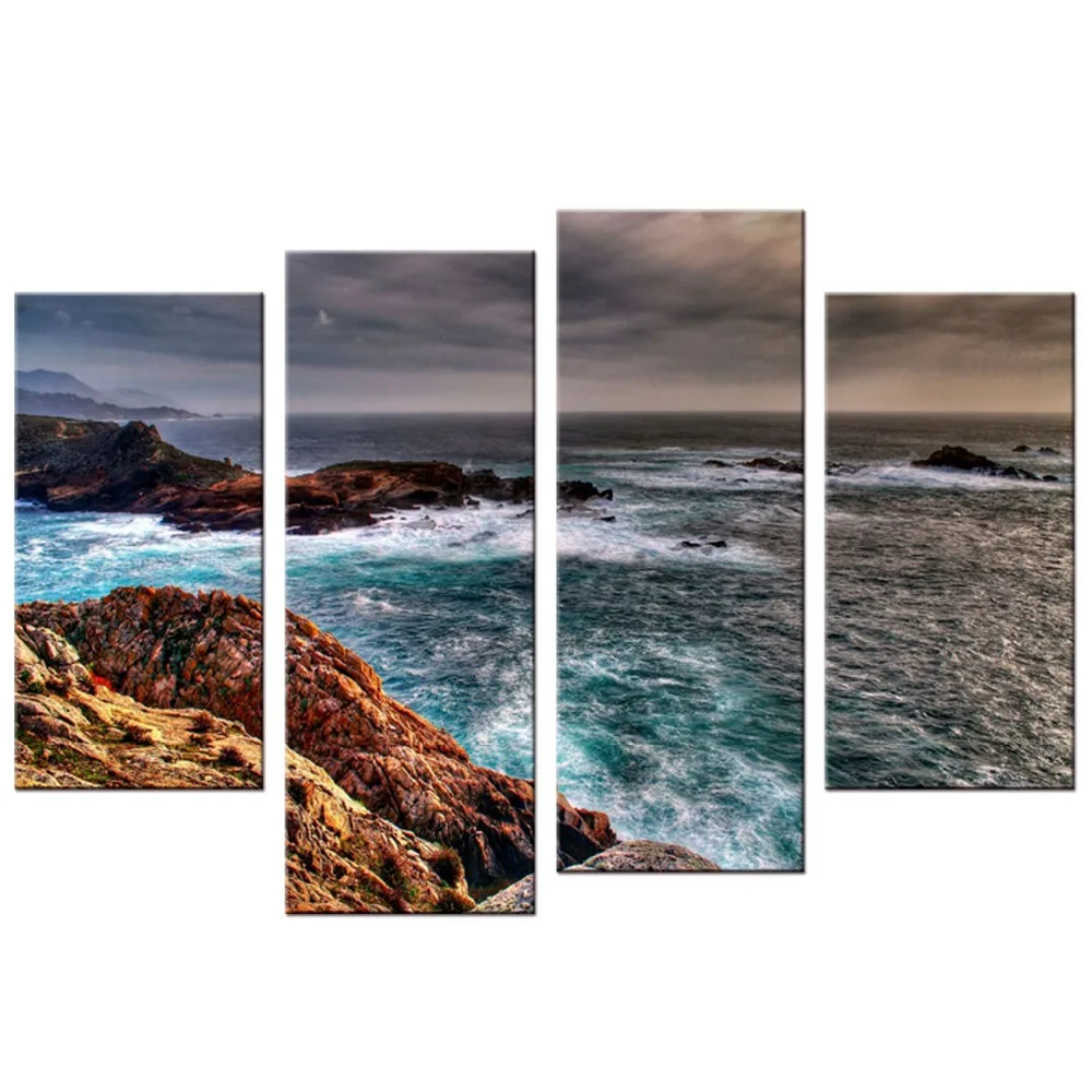 Best 4 Pcs Set Modern Seascape Painting Canvas Art HD Sea Landscape Wall Picture For Bed Room