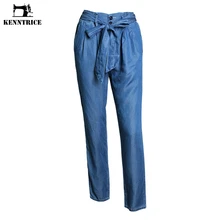 KENNTRICE/Весенние Новые поступления, винтажные базовые эластичные джинсы с бантом и поясом для мам, длинные джинсовые женские брюки
