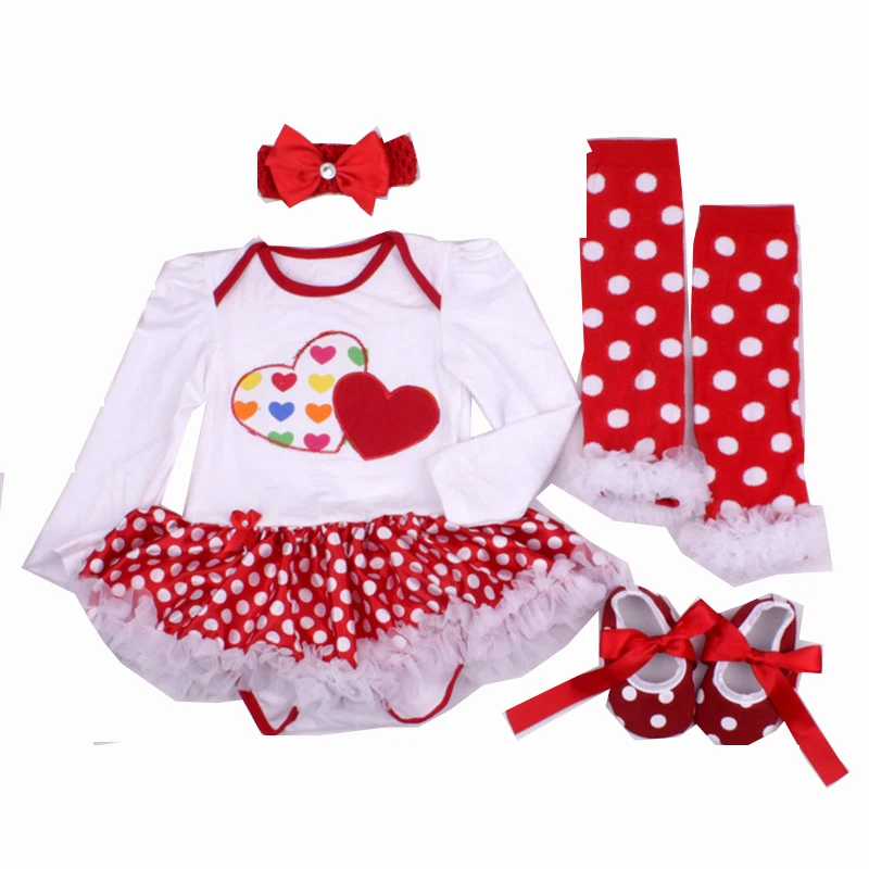 Christmas Baby Clothes 4PCS Set Girls Love Heart Tutu Dress Santa Tree Newborn Infant Kids
