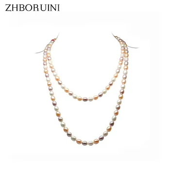 

ZHBORUINI 2019 Fashion Long Multilayer Pearl Necklace Natural Freshwater Pearl Mix-color Choker Charm Necklace For Women Gift