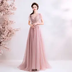 Ruthshen сказка Длинные вечерние платья 2019 сезон: весна–лето розовый Бисер мантия для выпускного вечера платье для вечеринки, официального