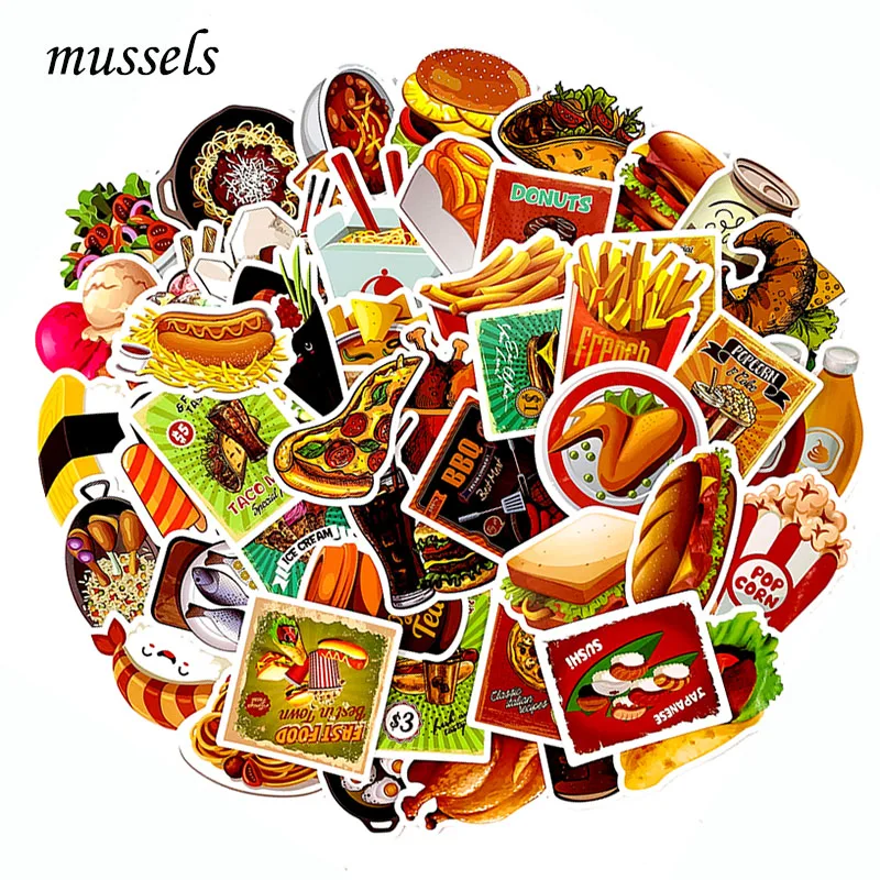 

50Pcs Delicious Food Series Sticker Forsuitcase Skateboard Guitar Glass Decorative Motorcycle Computer