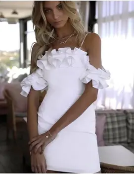 

High Quality White Women Dress Strap Rayon Cute Bandage Dress Night Party Dress