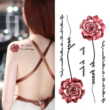 Colorful beautiful rose flower Body Art Waterproof fake english letter For Woman Flash TemporaryTattoo Stickers 1020CM KD1036