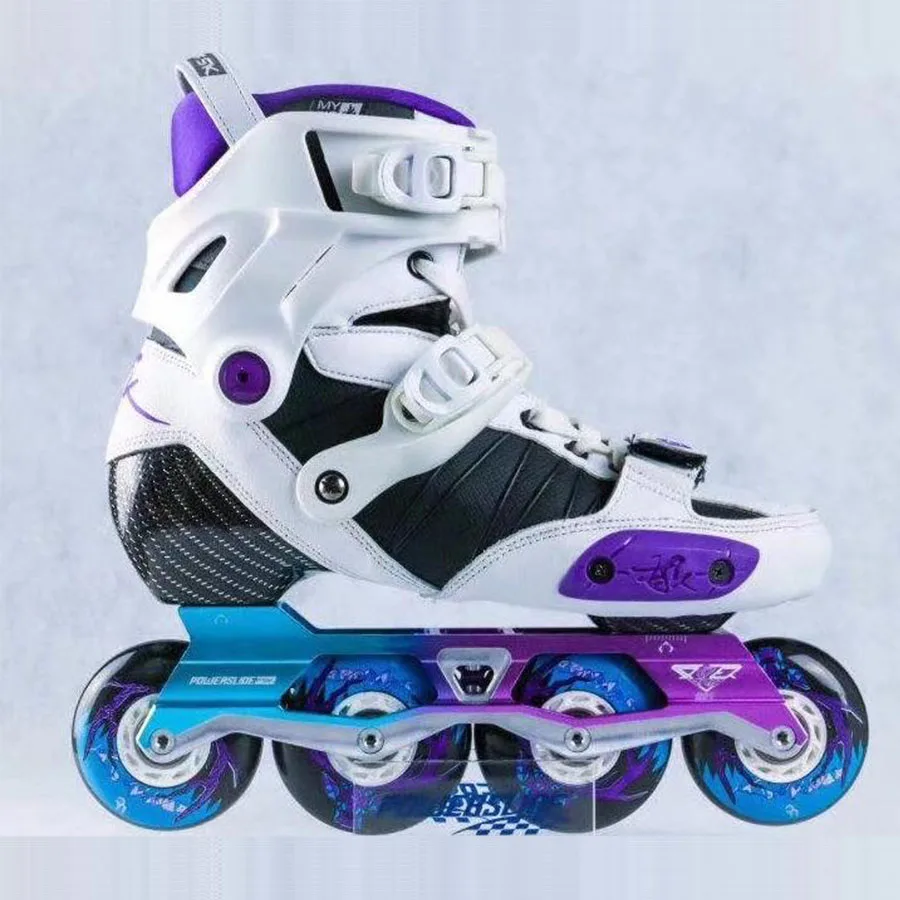 Powerslide EVO, углеродное волокно, профессиональные Инлайн ролики для слалома, Взрослые роликовые ботинки для катания на коньках - Цвет: Белый