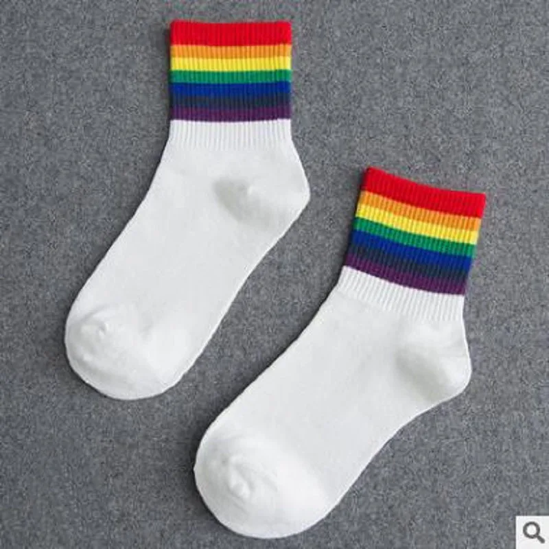 6 цветов, Харадзюку, Короткие радужные носки, художественные женские модные белые хлопковые хипстерские Мультяшные Цветные Короткие носки для женщин