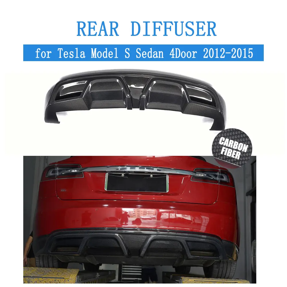Carbon Fiber Rear Bumper Lip Diffuser Spoiler for Tesla Model S Sedan 4 Door 2012-2015 Car Tuning Parts