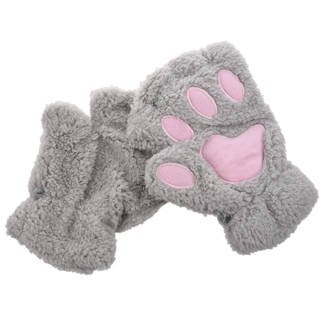 Womens Lovely Cat Claw Paw Plush Glove Gift Grayin Gloves from