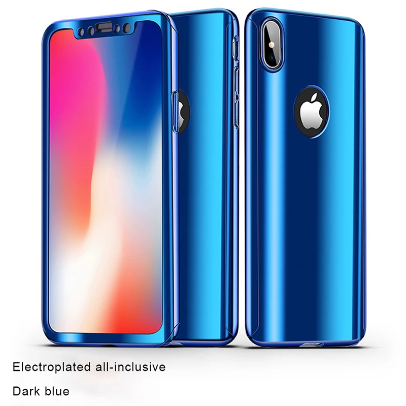 Роскошный ударопрочный чехол на 360 градусов для iPhone X 7 8 Plus с зеркальным покрытием