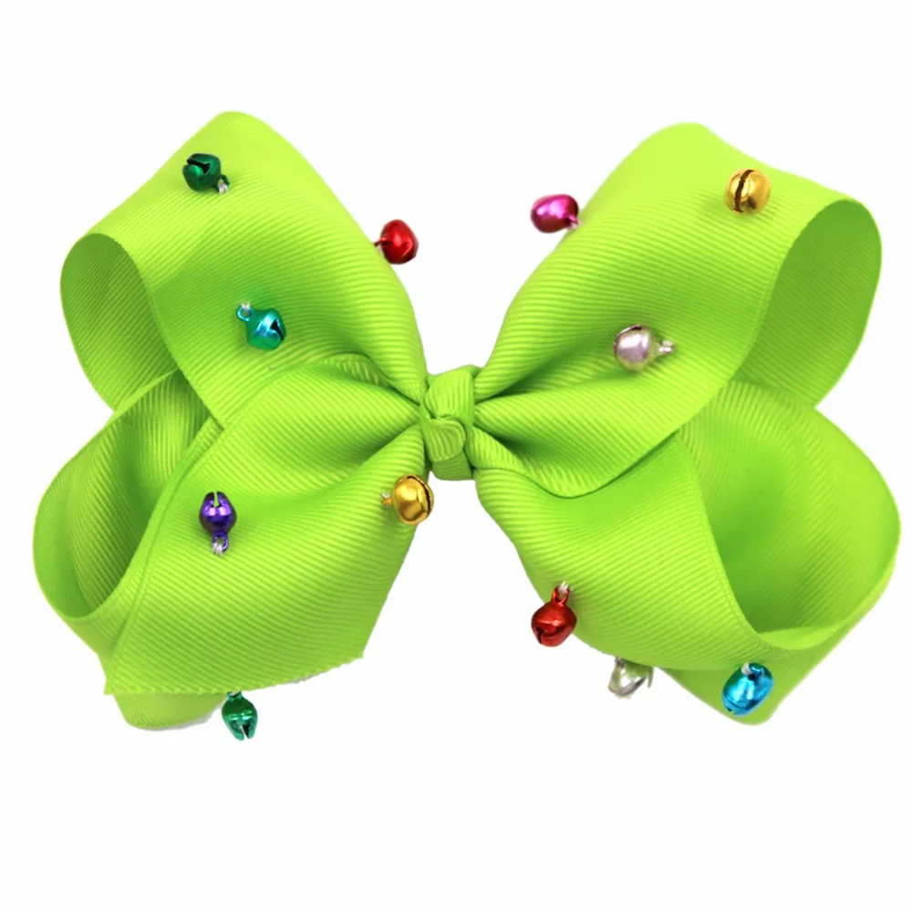 6 дюймов корсажная лента для девочек ручной работы Jingle Bells зажимы волос с бантом и