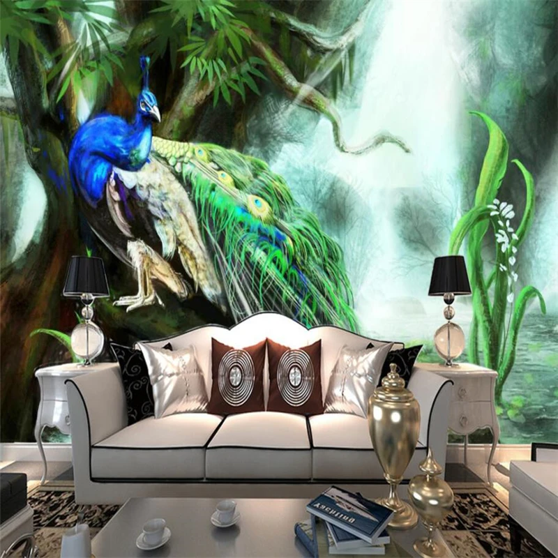 wellyu Modern minimalist green forest Peacock TV background wall custom large mural wallpaper papel de parede | Обустройство дома
