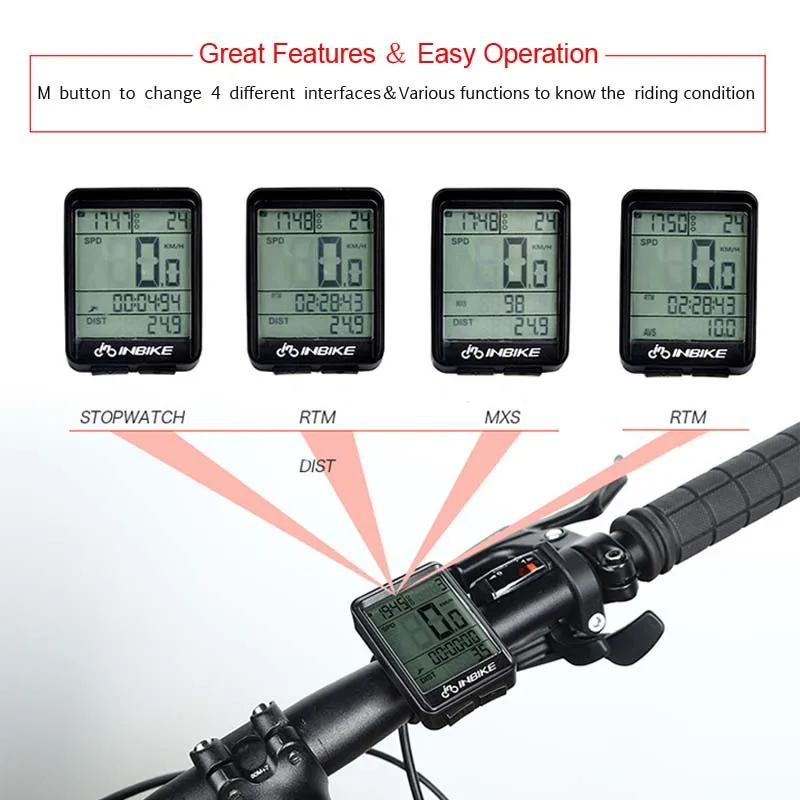 INBIKE IC321 Водонепроницаемый 2,1 дюймов велосипед Проводная компьютерная Секундомер велосипед Спидометр Пробег с кронштейн аксессуар