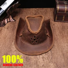 Брендовая Высококачественная натуральная ковбойская шляпа из кожи для мужчин/женщин crazy-horse кожаная ручная кожаная кепка износостойкая конная шляпа от солнца