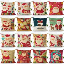 Home Decorative Throw Pillowcase Merry Christmas Cartoon Cotton Linen Cushion Cover Santa Claus Pillowcase For Child Gift