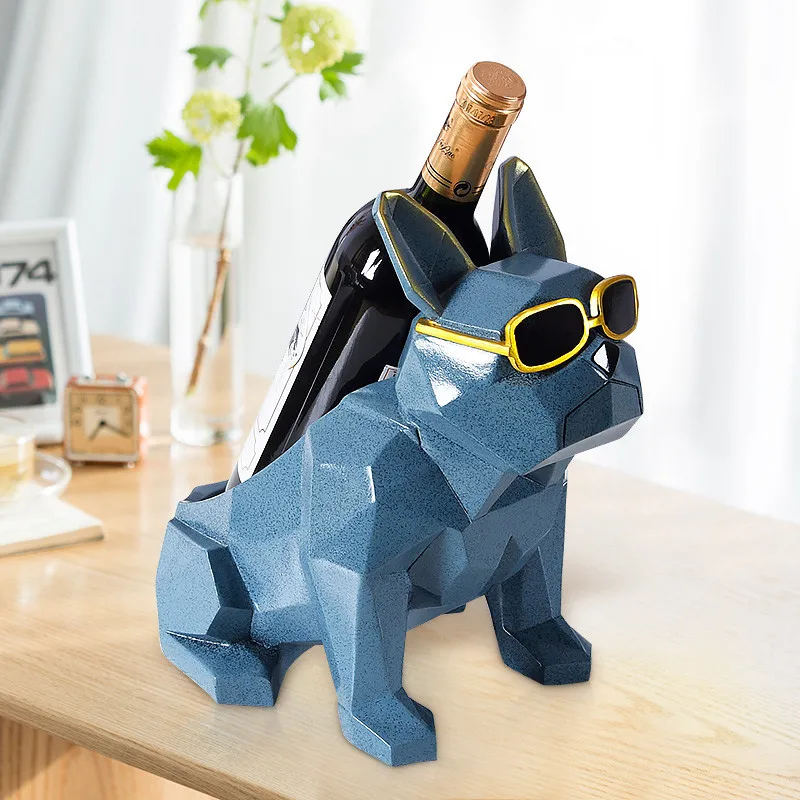 Home Creative Geometry Bulldog Resin Wine Racks Creative Resin Elegant Dog Manual Home Decorations Ornaments
