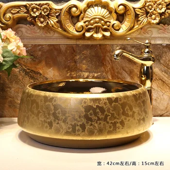 

Europe Vintage Style Ceramic Art Basin Sink Counter Top Wash Basin Bathroom Sinks vanities hand painted wash basins golden