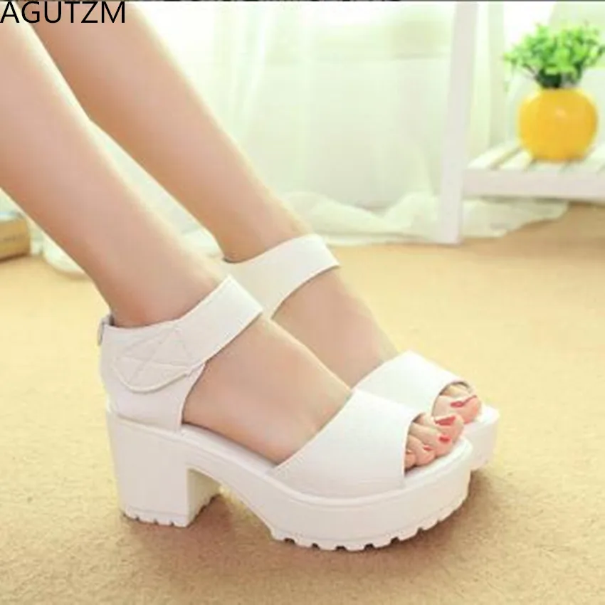 

AGUTZM shoes woman 2018 summer woman sandal high-heeled shoes thick heel open toe platform sandals platform white W45
