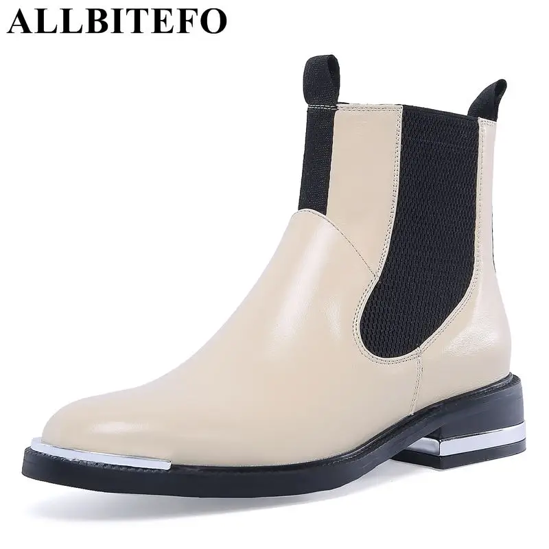 

ALLBITEFO brand natural genuine leather ankle women boots low heel shoes for girls Autumn winter martin boots motorcycle boots