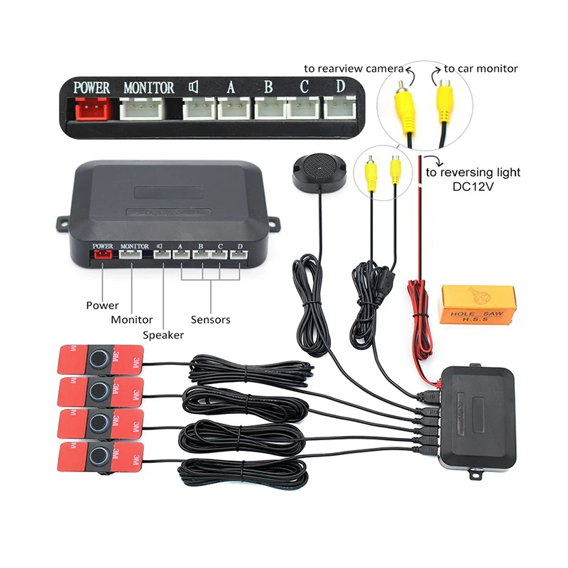 4 Sensors Black White Gray Silver Blue Red Car Parking Sensor Reverse Backup Radar Alarm System