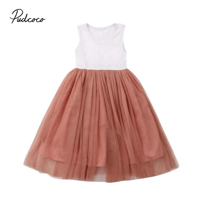 

2019 Brand Baby Kids Girls Ruffle Sleeveless Dresses Lace Princess Party Pageant Lace Tutu Long Dress Sundress