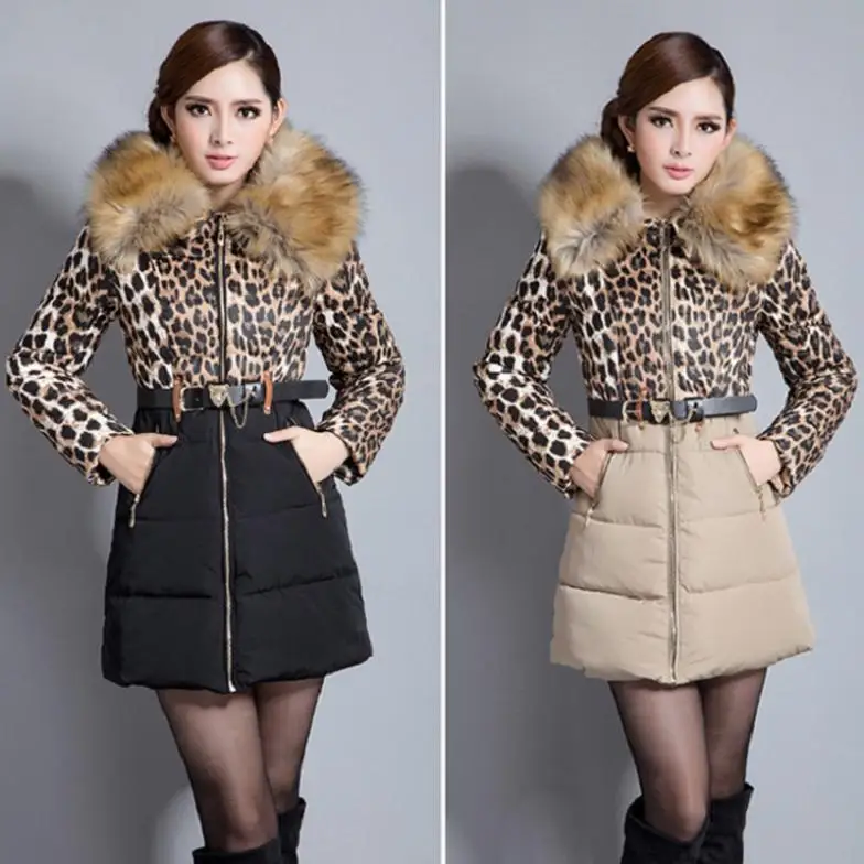 Women Warm Faux Fur Collar Down Outerwear Cotton Padded Parka Winter Jacket Coat With Belt SXPM #67893 | Женская одежда