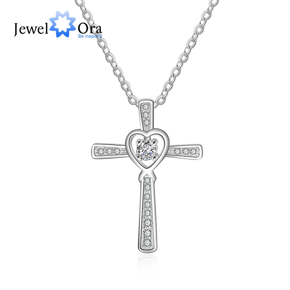 Cross With Heart 925 Sterling Silver Necklaces Pendants Cz Stone Wedding Jewelry For Women Jewelora Ne103156 huismerk kopen in de aanbieding Cross With Heart 925 Sterling Silver Necklaces Pendants Cz Stone Wedding Jewelry For Women Jewelora Ne103156 huismerk kopen in de aanbieding