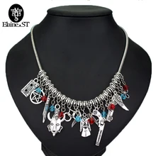2017 New DIY custom made Suicide squads Necklace Harley quinn Pistol baseball Card skull clown crystal choker Necklace
