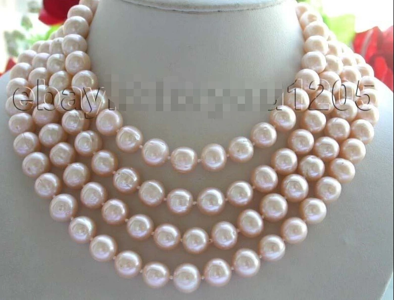 

FREE shipping 65" Longest Genuine Natural 12mm Pink Round Pearl Necklace! 6.07