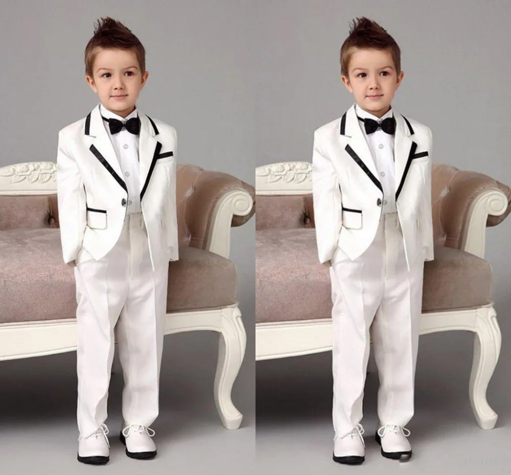 White Kid Suit Boys Tuxedos Prom Sutis Flower Children Dress Suits Formal Blazer