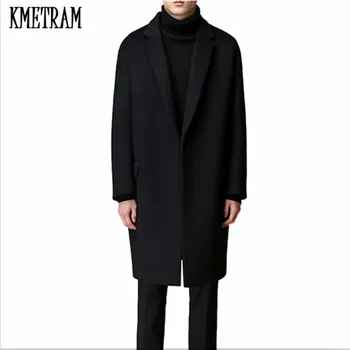 

KMETRAM Men's Wool Coats & Jackets Winter Wool Jacket Man Single Breasted Overcoat Turn-down Collar Casual Woolen Coat HH461