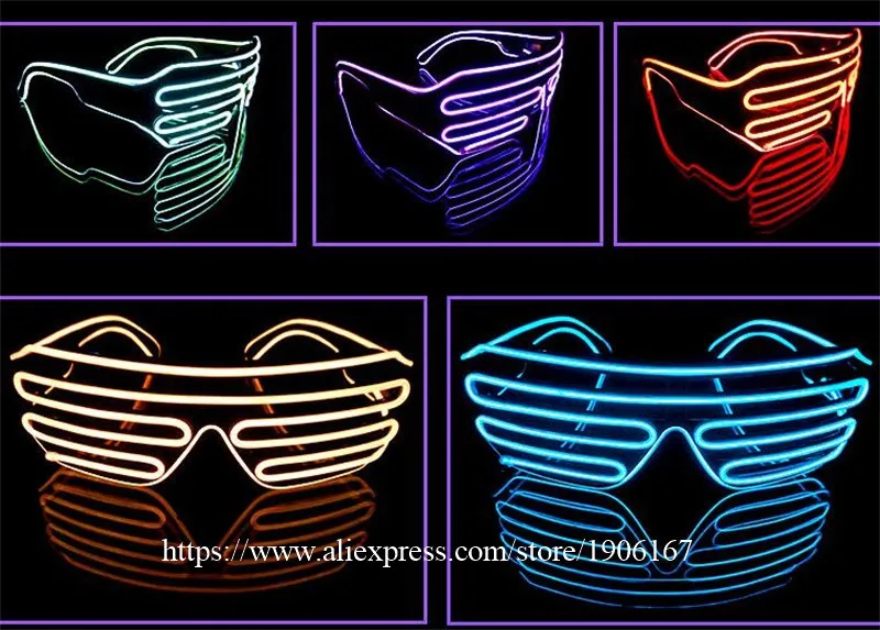 Free shipping Blue el glasses El Wire Fashion Neon LED Light Up Shutter Shaped Glow Rave Costume Party DJ Bright SunGlasses13