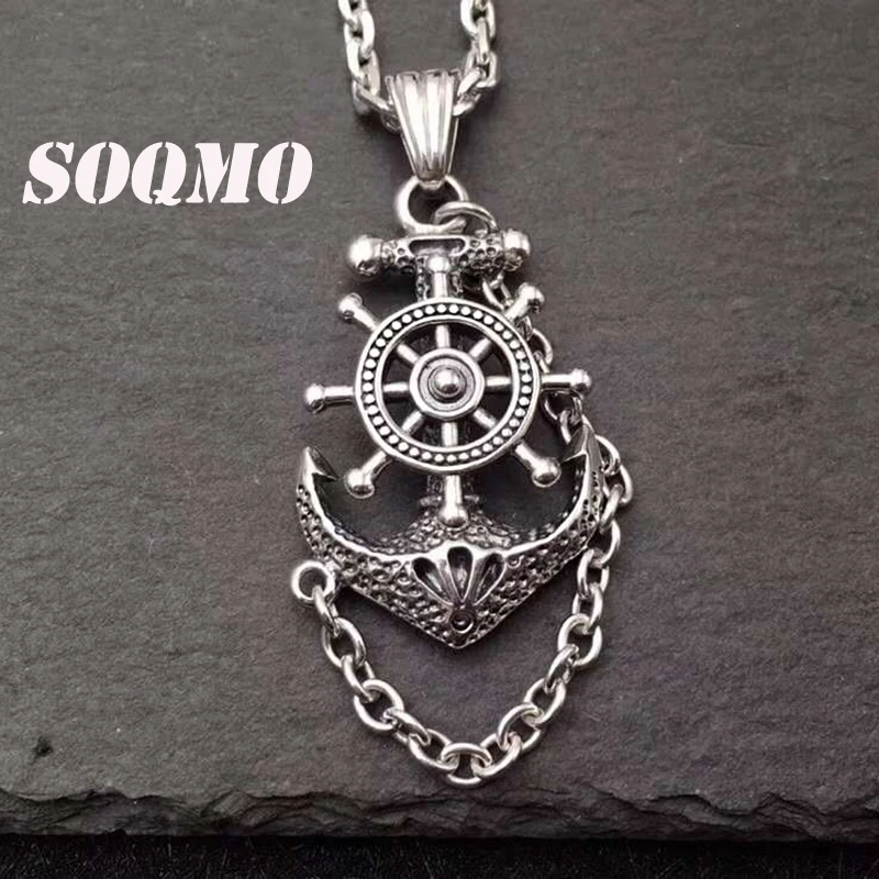 SOQMO Solid Pure 925 Sterling Silver Anchor Rudder Pirate Ship Fishing