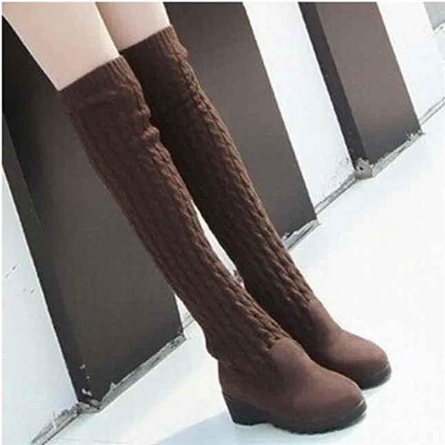 

Women's Shoes Women Boots Autumn and Winter Stretch Fabric Over-the-Knee Boots Wedges Heels Snow Boots