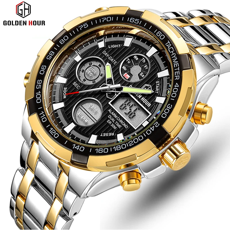 $15.99 Goldenhour Brand Analog Quartz Watch Men Sport Watches Men Full Steel Military Clock Waterproof