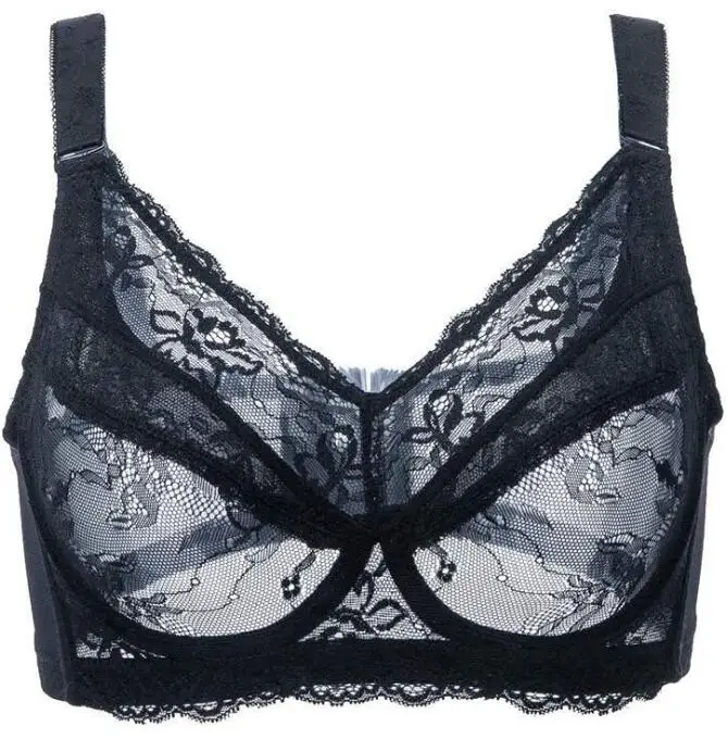 Comfortable Women's Full Coverage Underwire Non Padded Lace Sheer Bra Female Lingerie 34 36 38 40 42 44 46 48 B C D E F G H