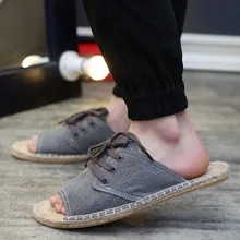 Новинка; Мужская обувь из конопли; льняные парусиновые сандалии; коллекция года; летние дышащие повседневные туфли; однотонные парусиновые сандалии