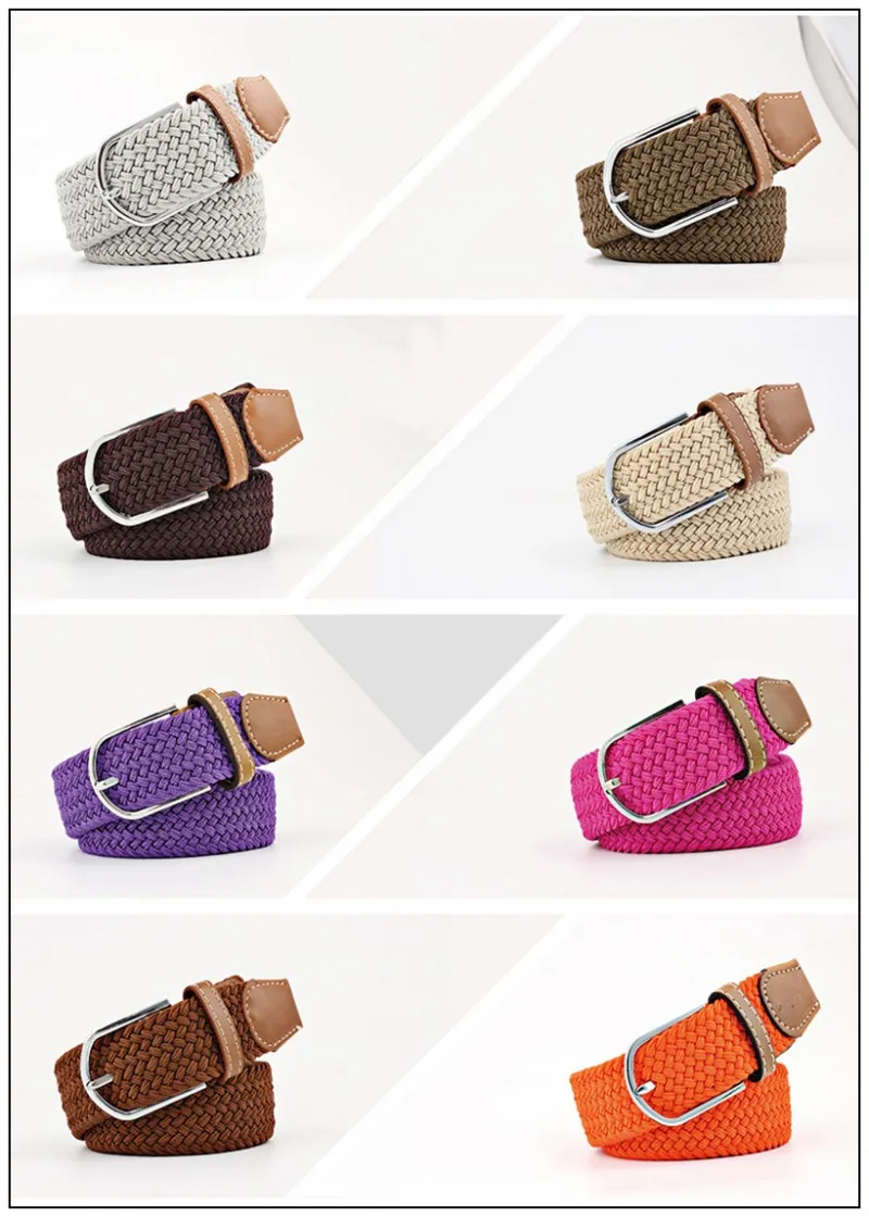 Hot Colors Belt Casual Women Knitted Pin Buckle Belt Fashion Woman Woven Elastic Stretch Belts Canvas Female