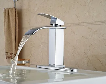 

Chrome Finish Brass Bathroom Waterfall Basin Faucet Single Handle Centerset Mixer Tap With Cover Plate