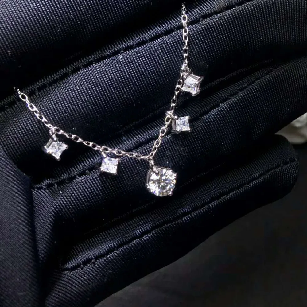 Блестящий 5 мм moissanit Бриллиантовая подвеска ожерелья s925 стерлингового серебра ювелирные украшения для женщин, держащих букет невесты на свадьбе, белый драгоценный камень