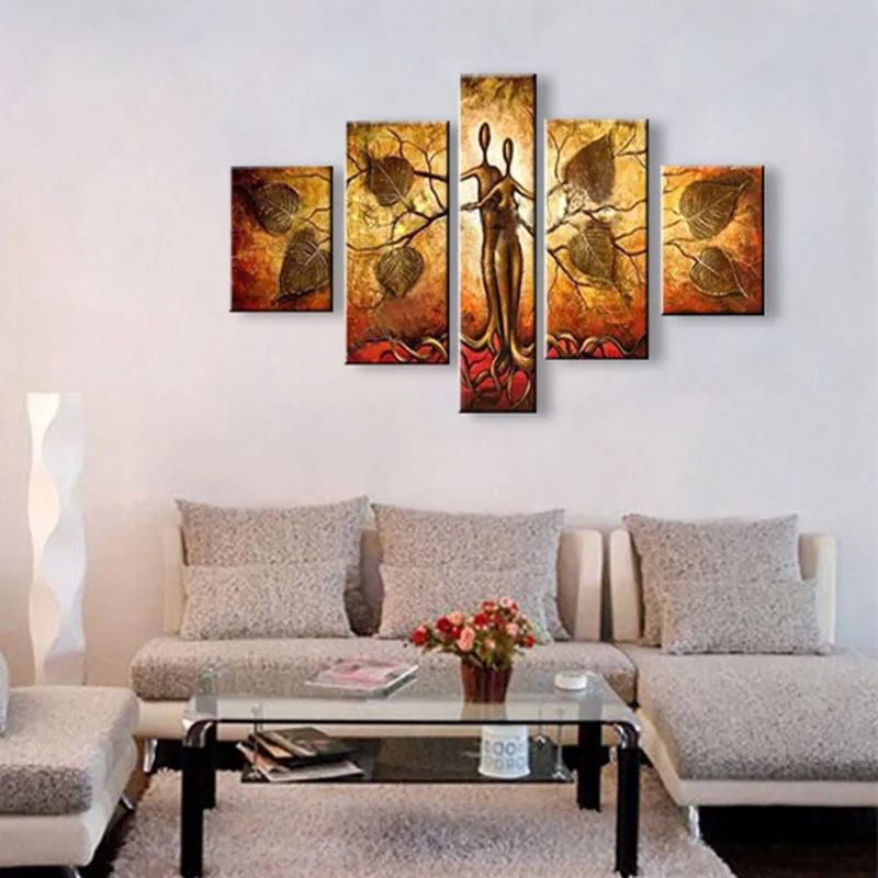 

Handmade Tree Lovers Oil Painting Hand-painted Abstract Gold Paintings Sets 5 Piece Canvas Pictures Modern Home Decoration Art