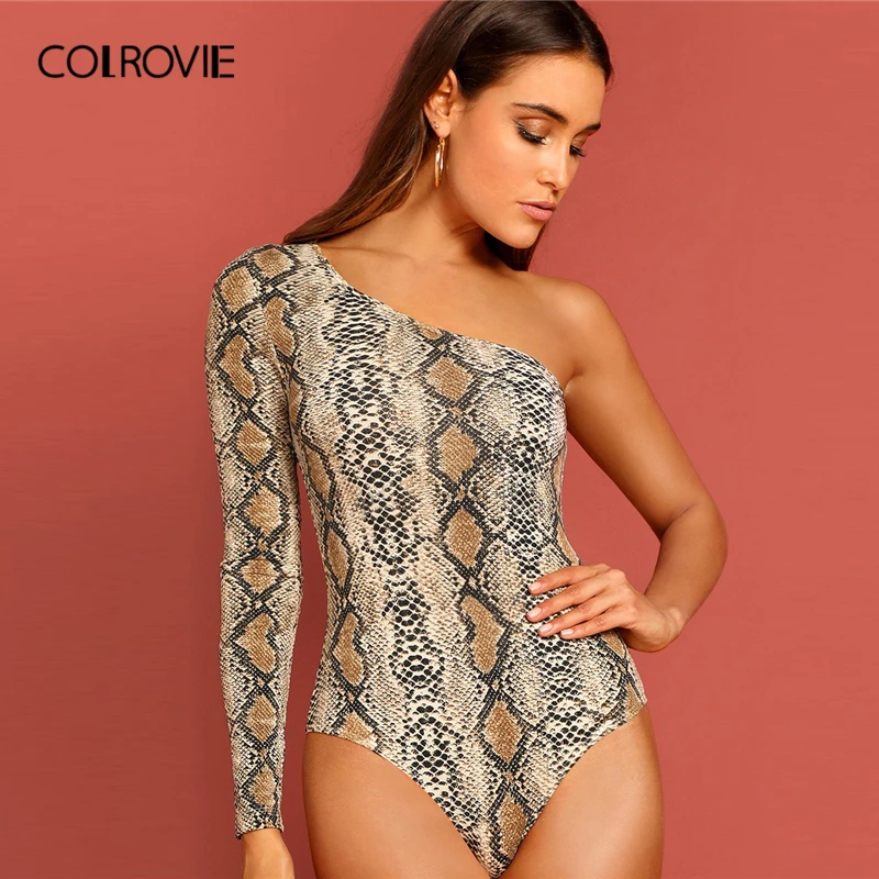 COLROVIE One Shoulder Snake Skin Print Skinny Sexy Bodysuit Women 2019 Spring Streetwear Long Sleeve Party Ladies Bodysuits COLROVIE One Shoulder Snake Skin Print Skinny Sexy Bodysuit Women 2019 Spring Streetwear Long Sleeve Party Ladies Bodysuits