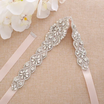 

Silver Crystal Bridal Belt Rhinestones Bridal Sash Pearls Wedding Belt For Women Prom Dresses A163S