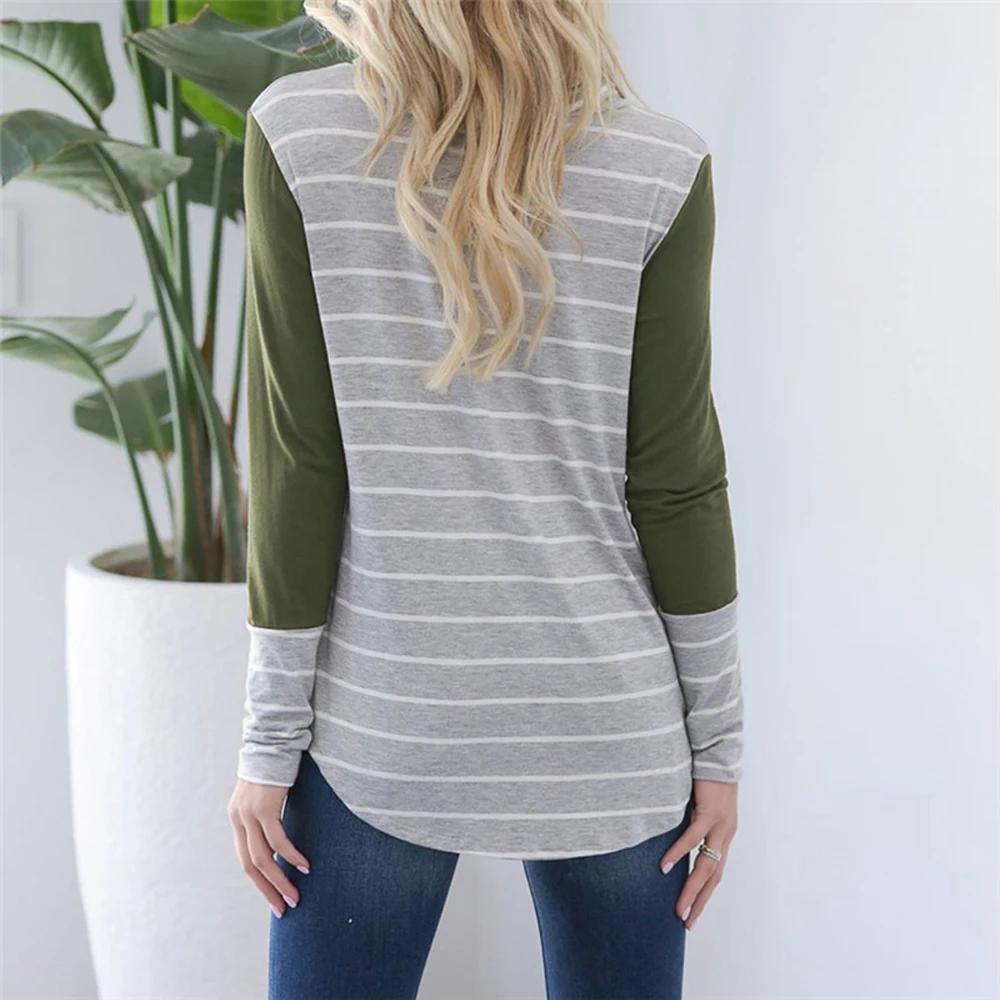 Pregnant Maternity Womens Nursing Clothes Stripe Long Sleeve Round Neck Breastfeeding Blouse Fashion Top Plus Size S-2XL