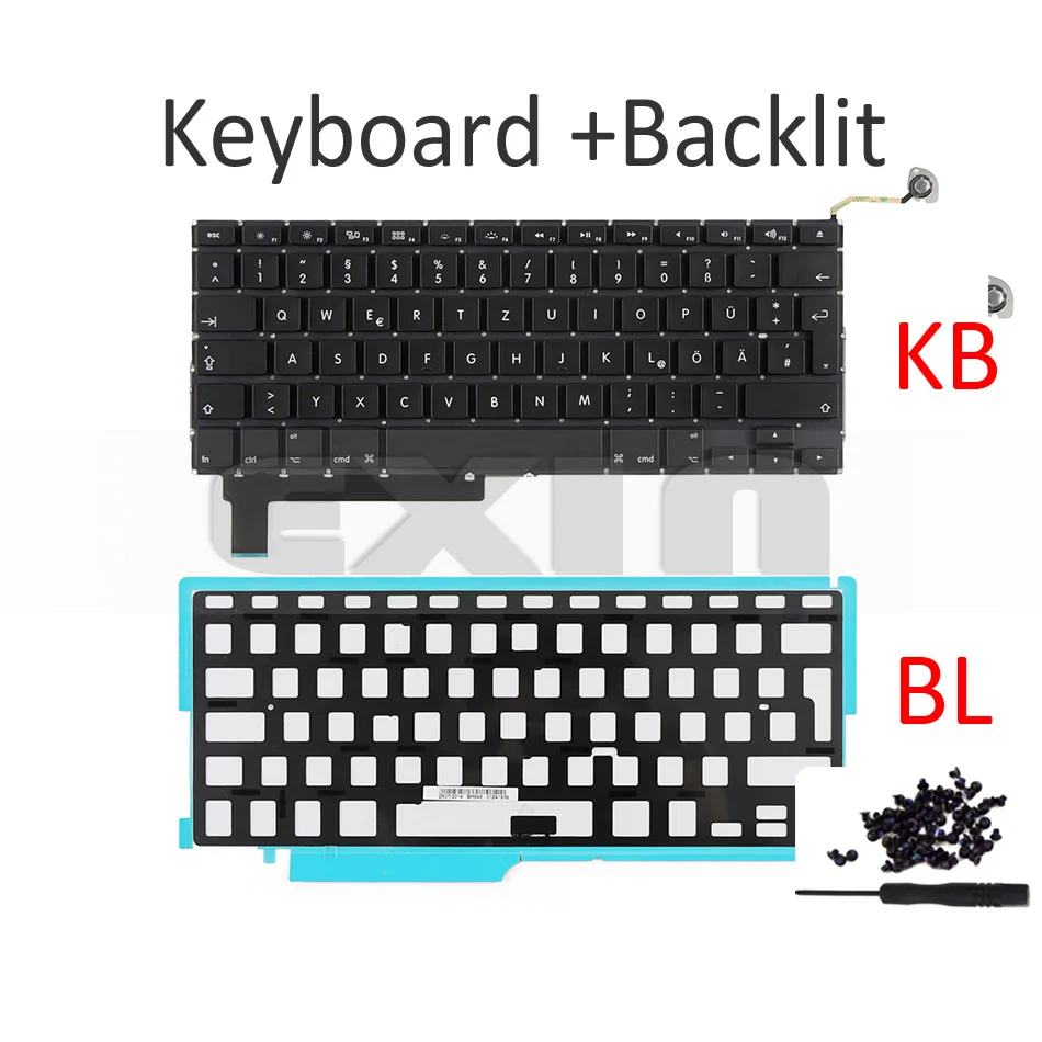 for Apple Macbook Pro 15'' A1286 German Germany Deutsch QWERTZ Keyboard+Backlight Backlit+Screws 20